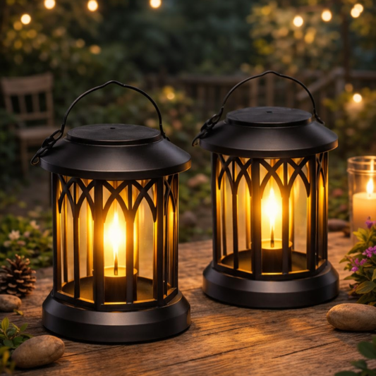 Waterproof Solar Lanterns, Outdoor Patio & Garden Decor, Set of 2