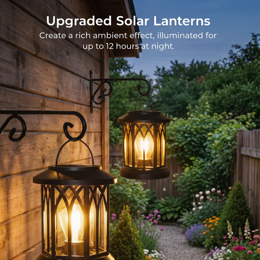 Waterproof Solar Lanterns, Outdoor Patio & Garden Decor, Set of 2