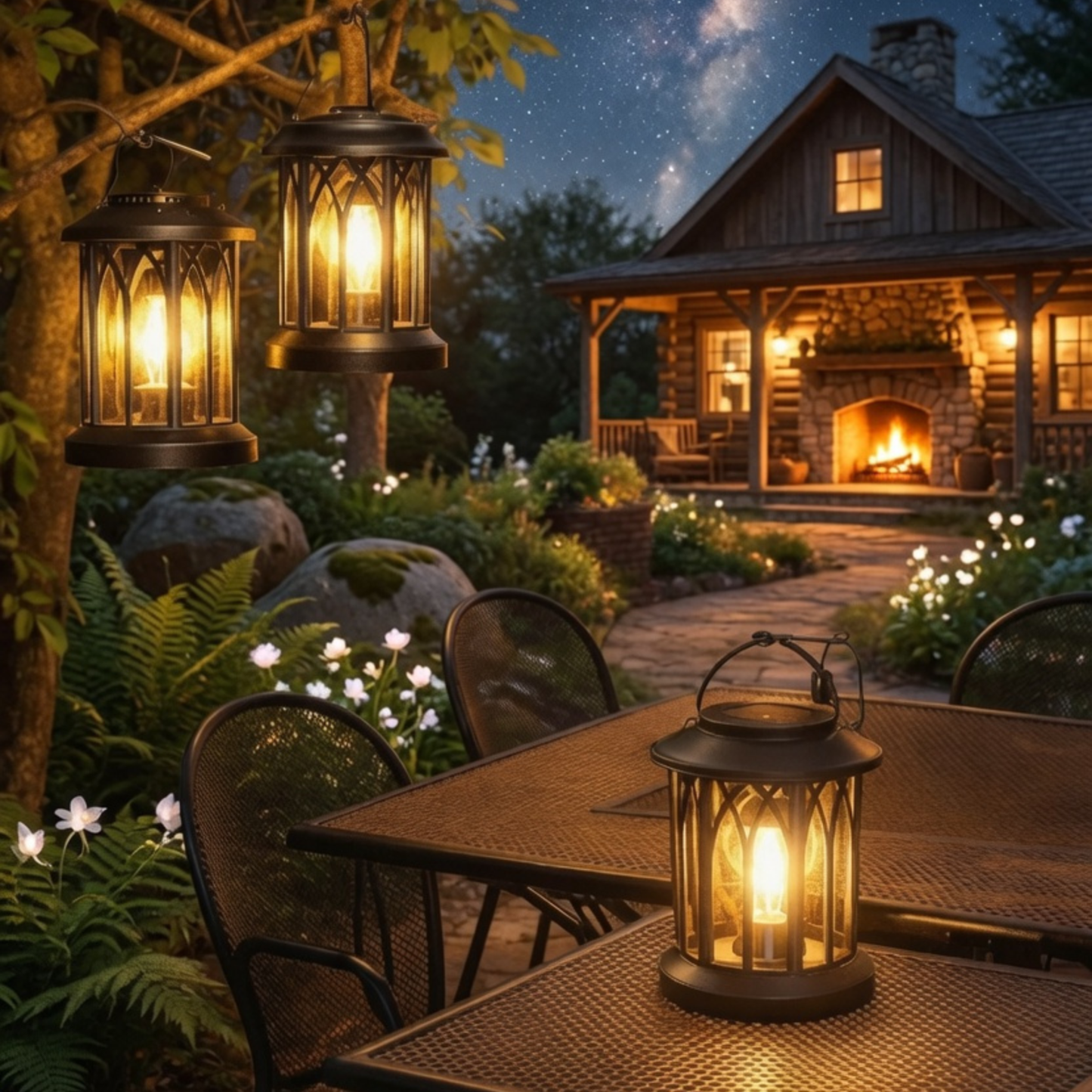 Waterproof Solar Lanterns, Outdoor Patio & Garden Decor, Set of 2