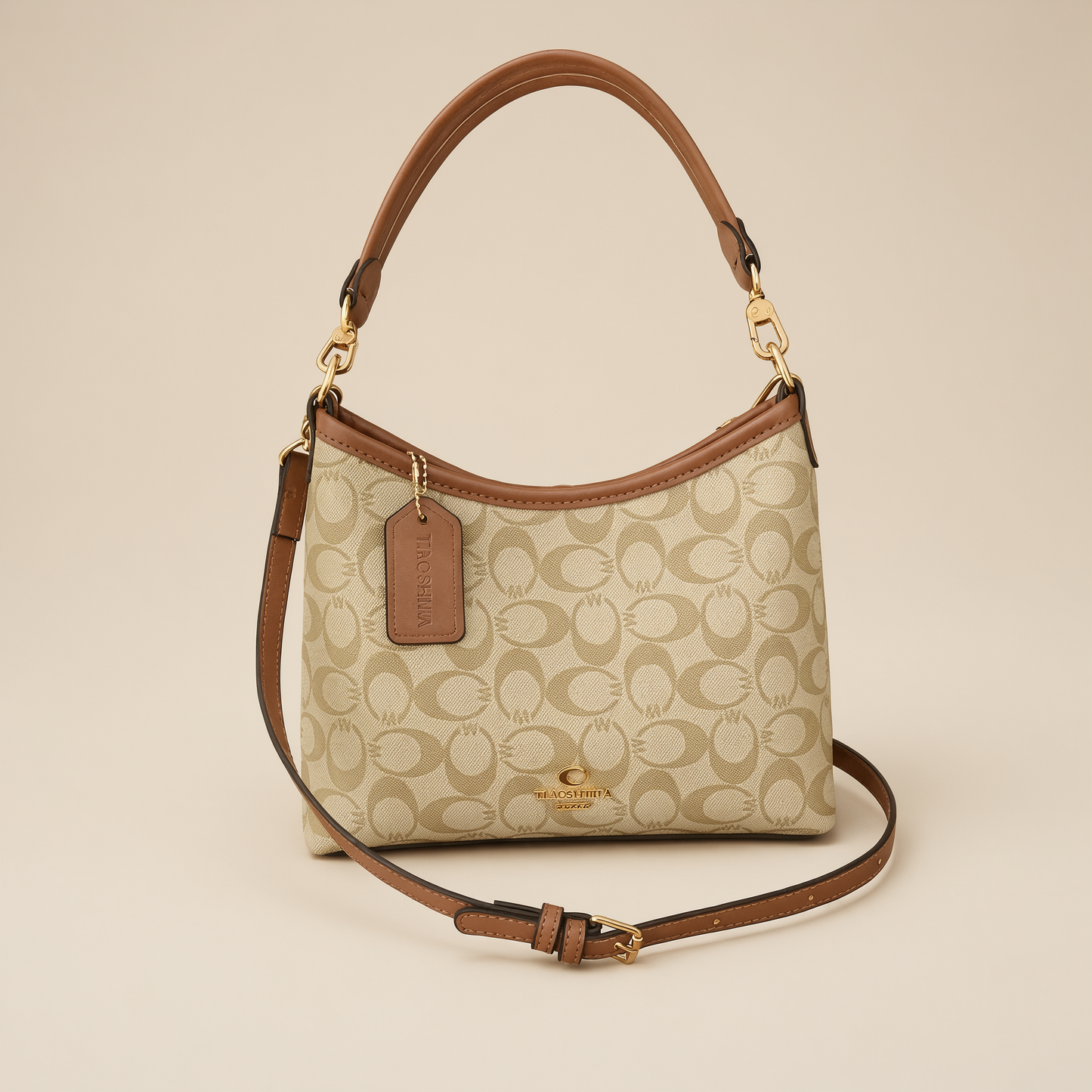 Elegant Monogram Crossbody Hobo Bag