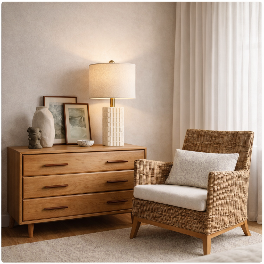 Set of 2 White Ceramic Table Lamps, Modern Farmhouse Bedside Nightstand Light