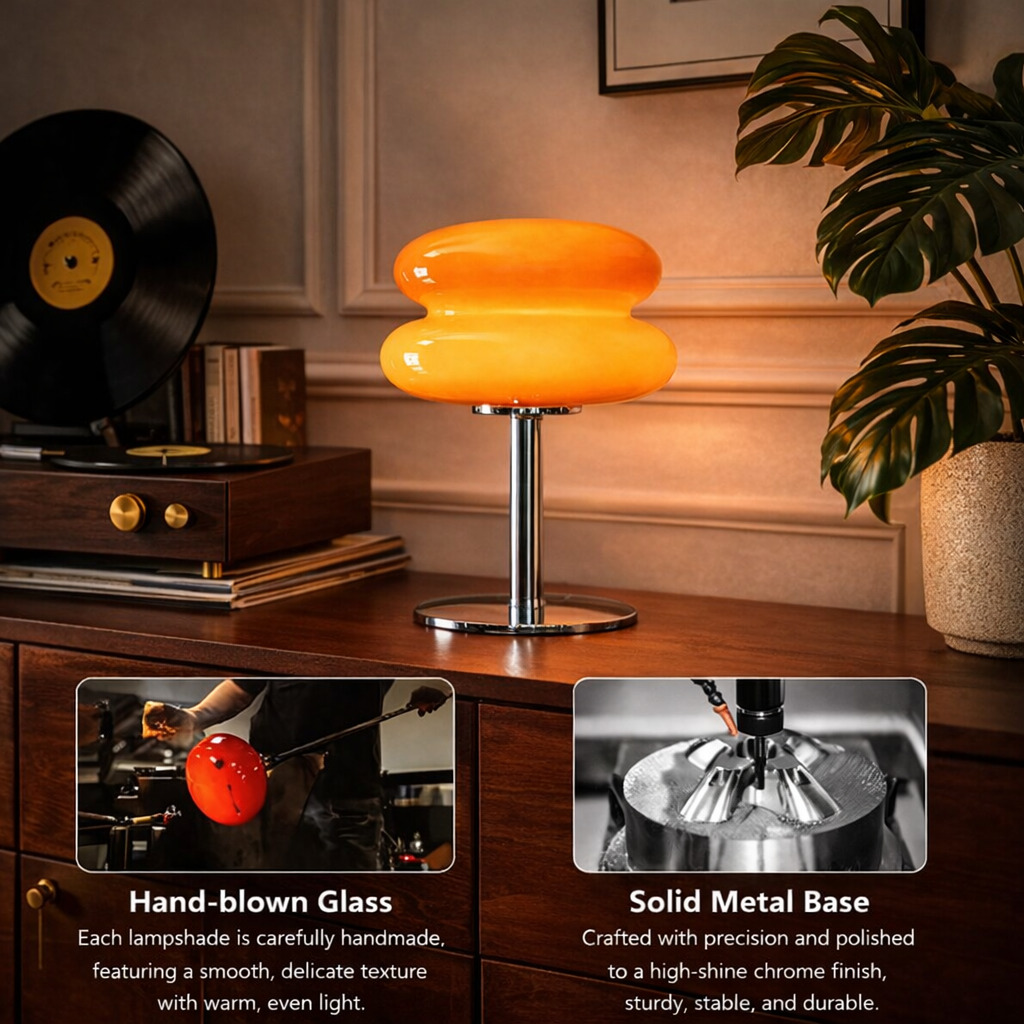Retro Orange Mushroom Desk Lamp – Vintage Mid Century Nightstand Style