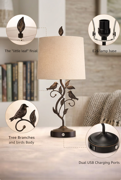 Set of 2 Farmhouse Table Lamps, Touch Control Bedside Nightstand Lamp, USB Charging Ports