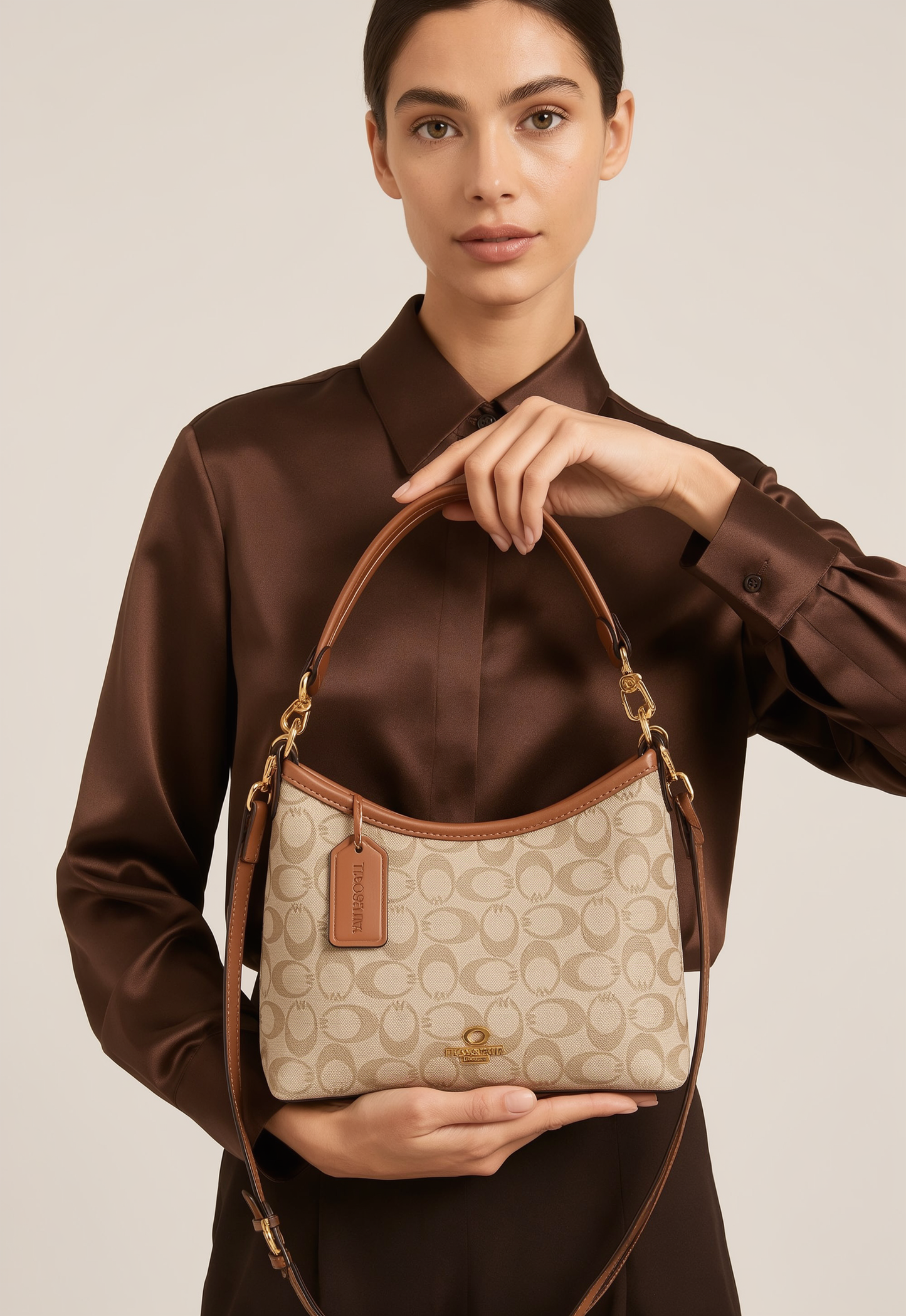 Elegant Monogram Crossbody Hobo Bag