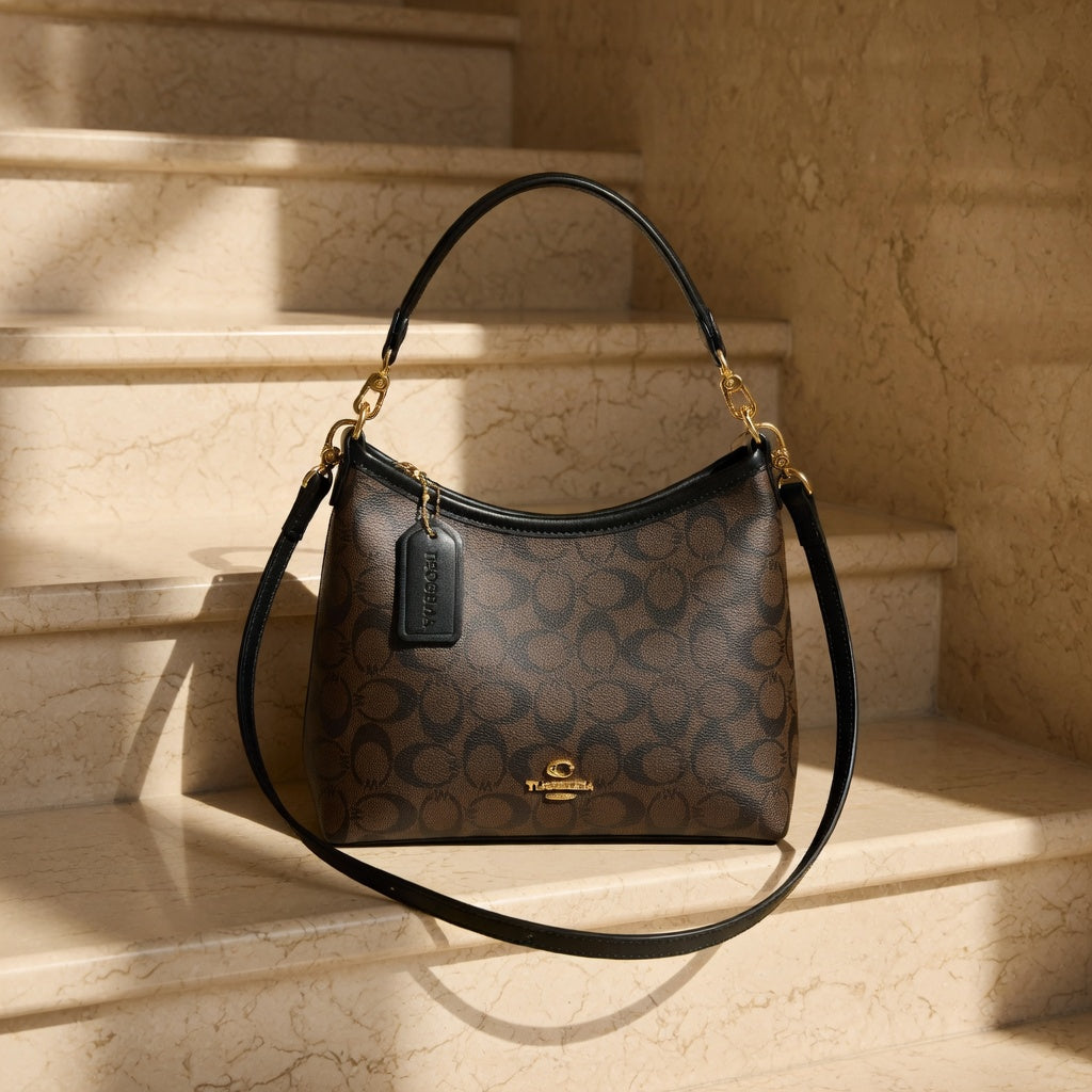 Elegant Monogram Crossbody Hobo Bag