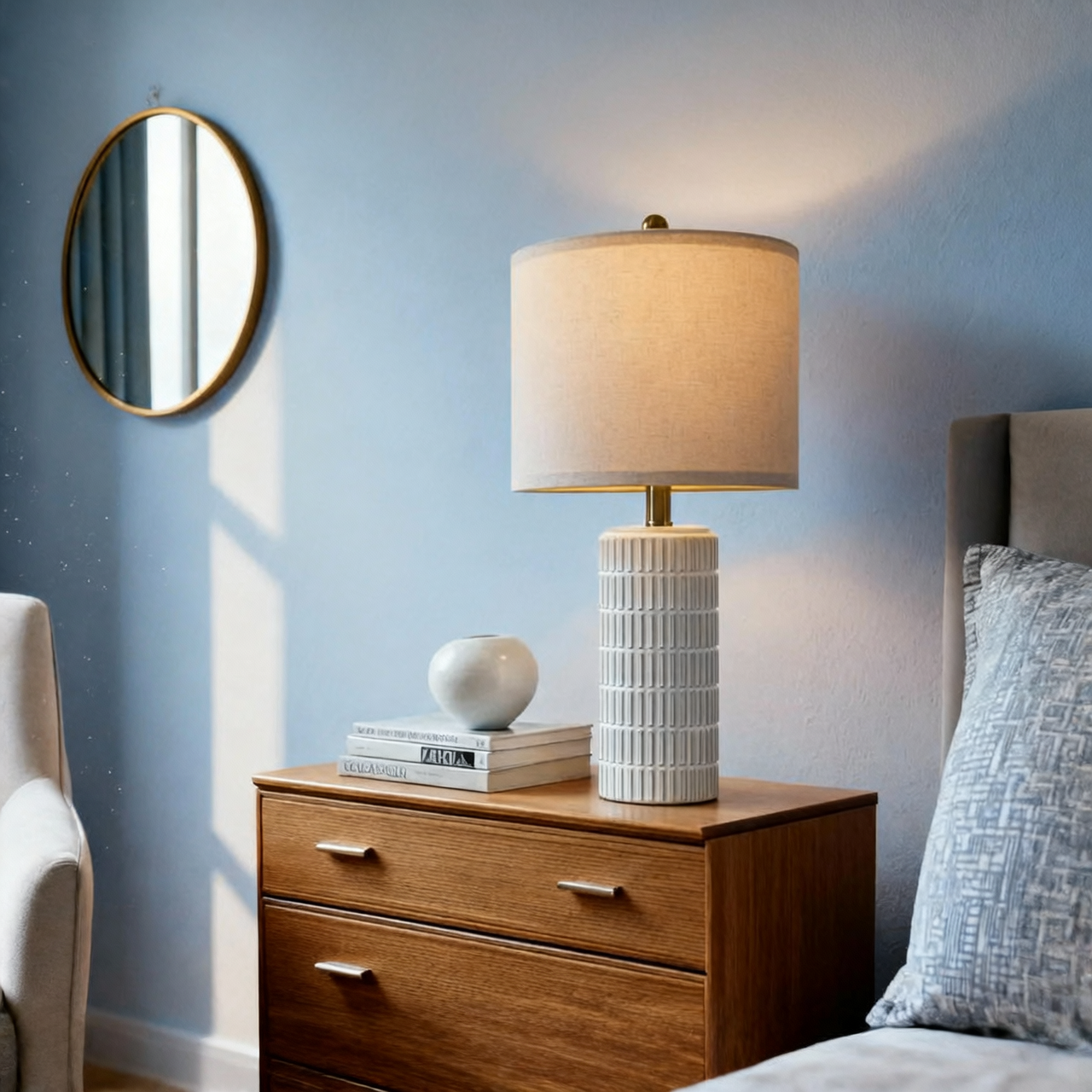 Set of 2 White Ceramic Table Lamps, Modern Farmhouse Bedside Nightstand Light