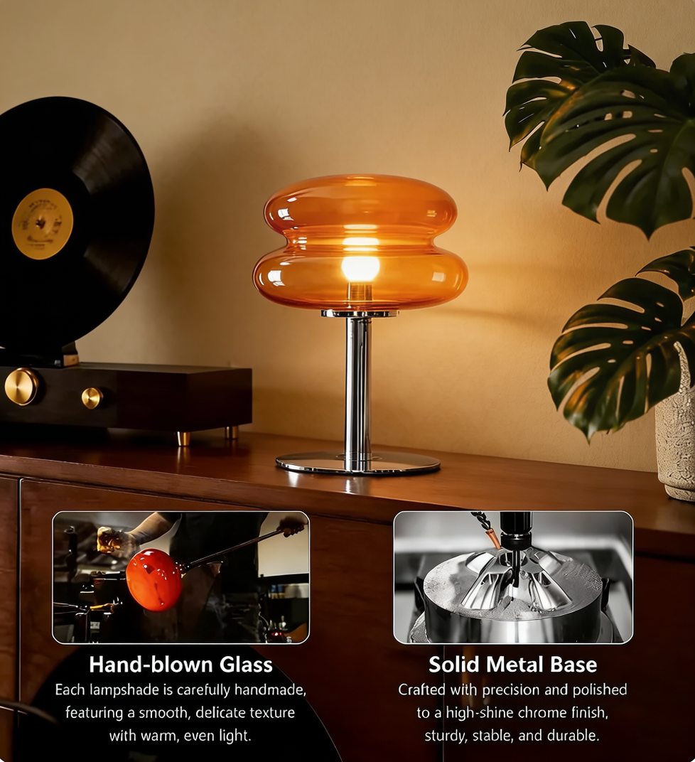 Retro Orange Mushroom Desk Lamp – Vintage Mid Century Nightstand Style
