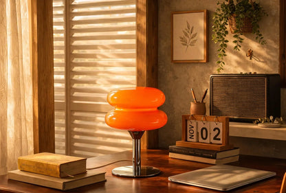 Retro Orange Mushroom Desk Lamp – Vintage Mid Century Nightstand Style